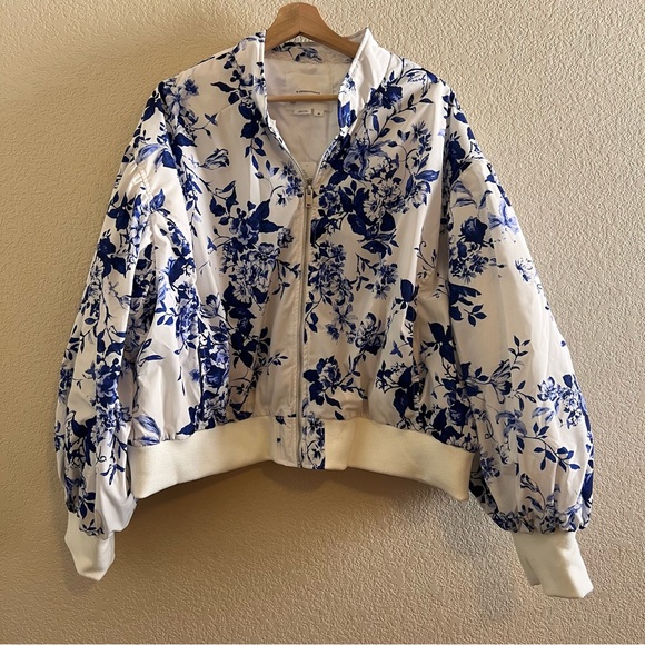 Anthropologie Jackets & Blazers - Anthropologie Cropped Bomber Blue Floral Jacket Size 2X NWT